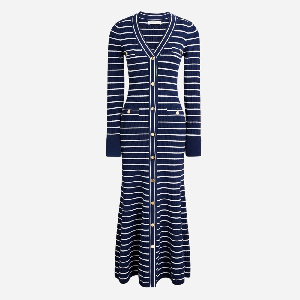 J. Crew Navy and White Striped Midi Cardigan Dress